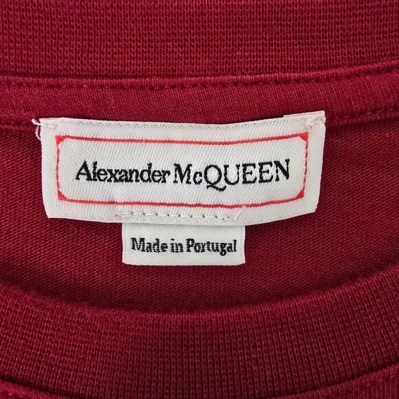 ALEXANDER MCQUEEN Logo Tape T-Shirt Tee Size L Red Crewneck Cotton Short Sleeve - Picture 12 of 12